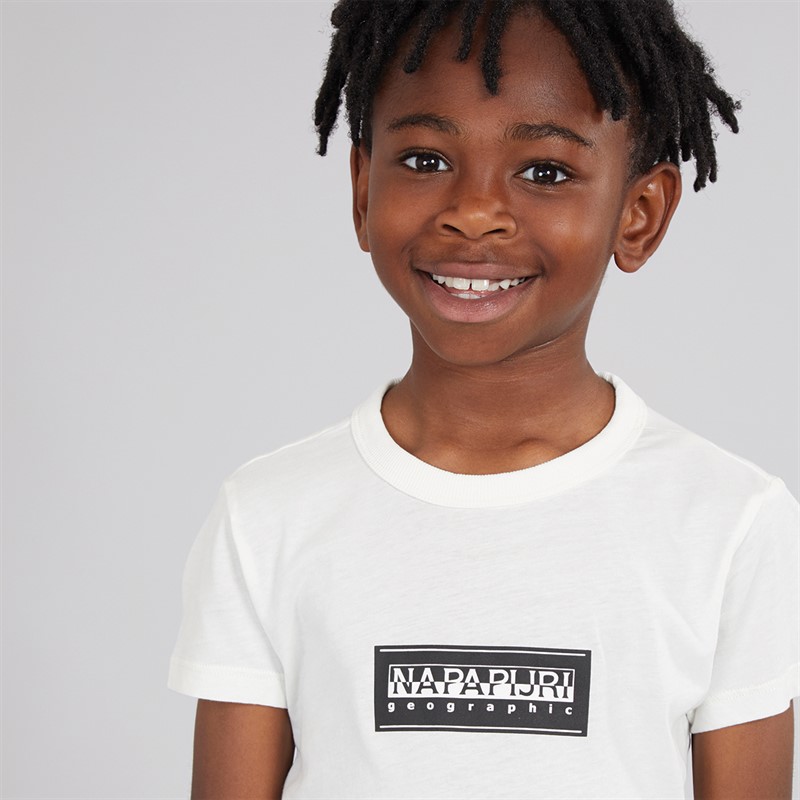 Napapijri Boys Chamois Box Logo T-Shirt White Heron