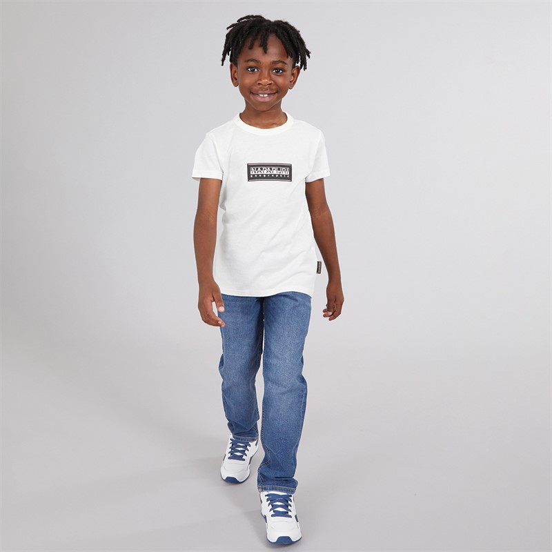 Napapijri Boys Chamois Box Logo T-Shirt White Heron