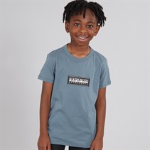 Napapijri Boys Chamois Box Logo T-Shirt Stormy Wheat Grey