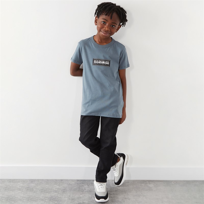 Napapijri Boys Chamois Box Logo T-Shirt Stormy Wheat Grey