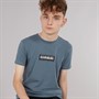 Napapijri Junior Boys Chamois Box Logo T-Shirt Stormy Wheat Grey