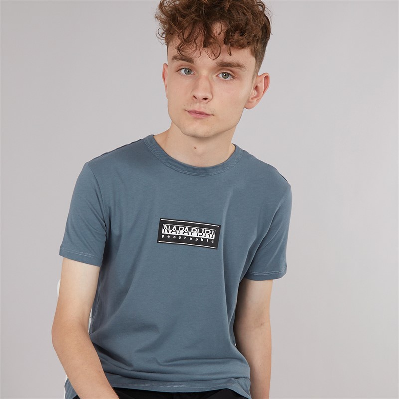 Napapijri Junior Boys Chamois Box Logo T-Shirt Stormy Wheat Grey