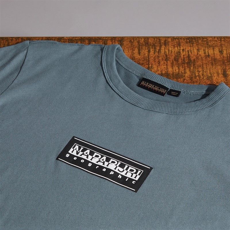 Napapijri Junior Boys Chamois Box Logo T-Shirt Stormy Wheat Grey