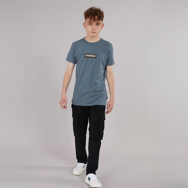 Napapijri Junior Boys Chamois Box Logo T-Shirt Stormy Wheat Grey