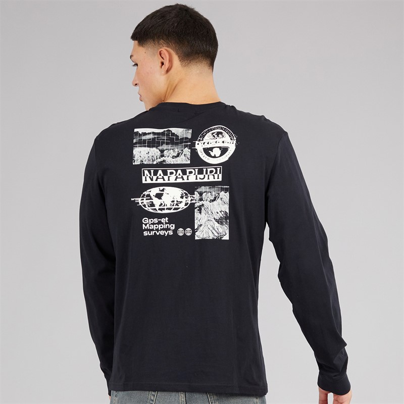 Napapijri T-shirt z grafiką na siatce z długim rękawem dla niego kolor Black 041