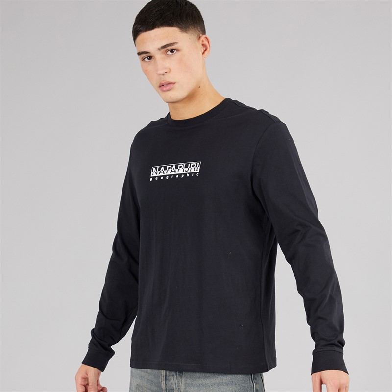 Napapijri T-shirt z grafiką na siatce z długim rękawem dla niego kolor Black 041