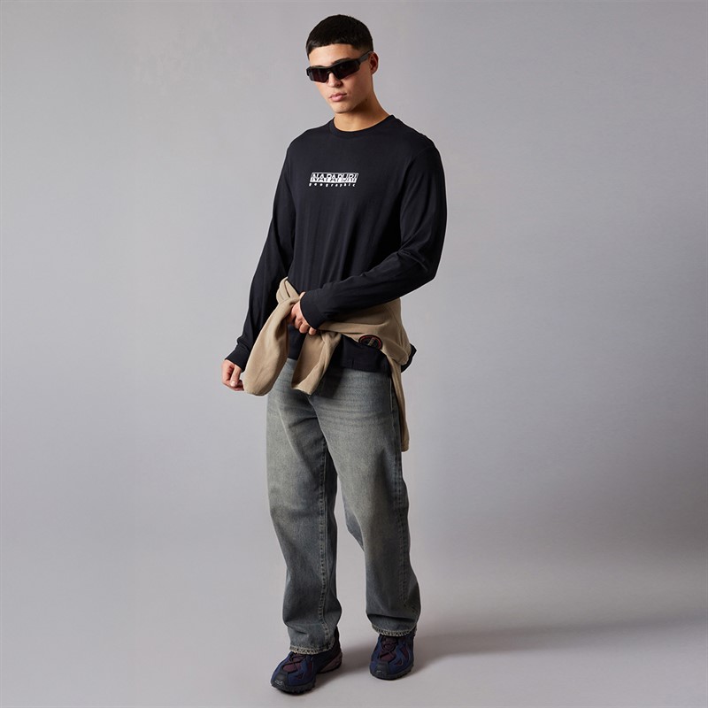 Napapijri T-shirt z grafiką na siatce z długim rękawem dla niego kolor Black 041