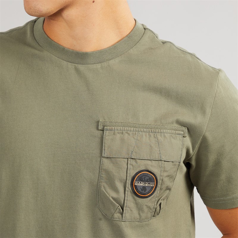 Napapijri Mens Linton Pocket Short Sleeve T-Shirt Tea Leaf G0A