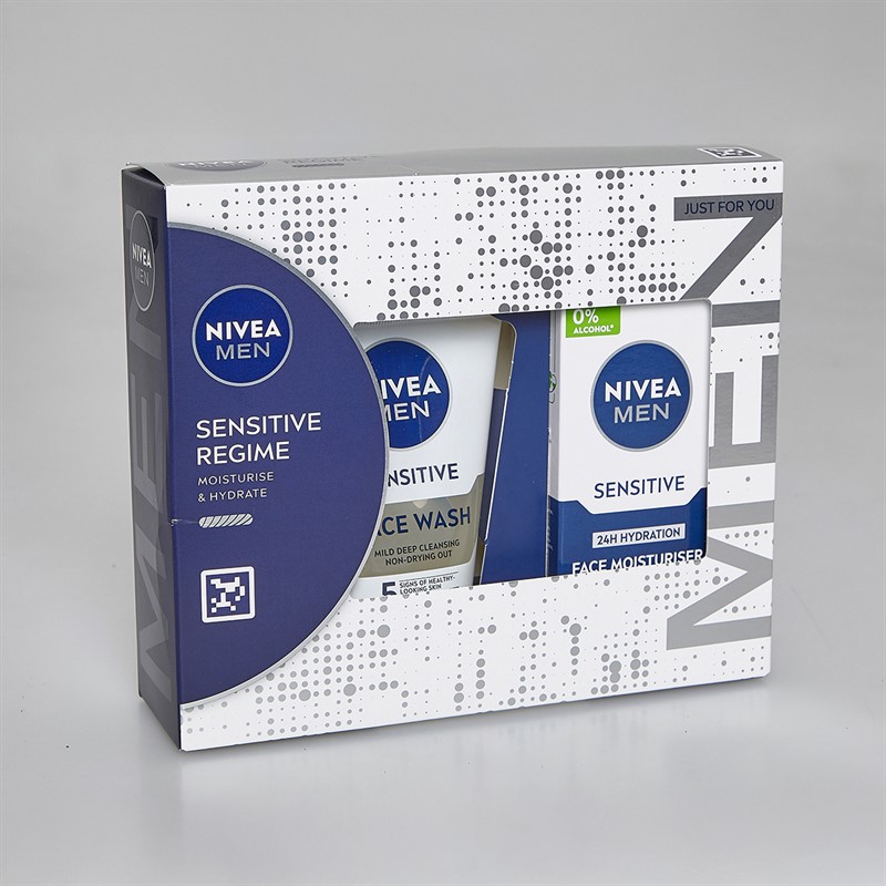 NIVEA Mens Sensitive Regime Two Piece 100ml Face Wash And 75ml Moisturiser Multi