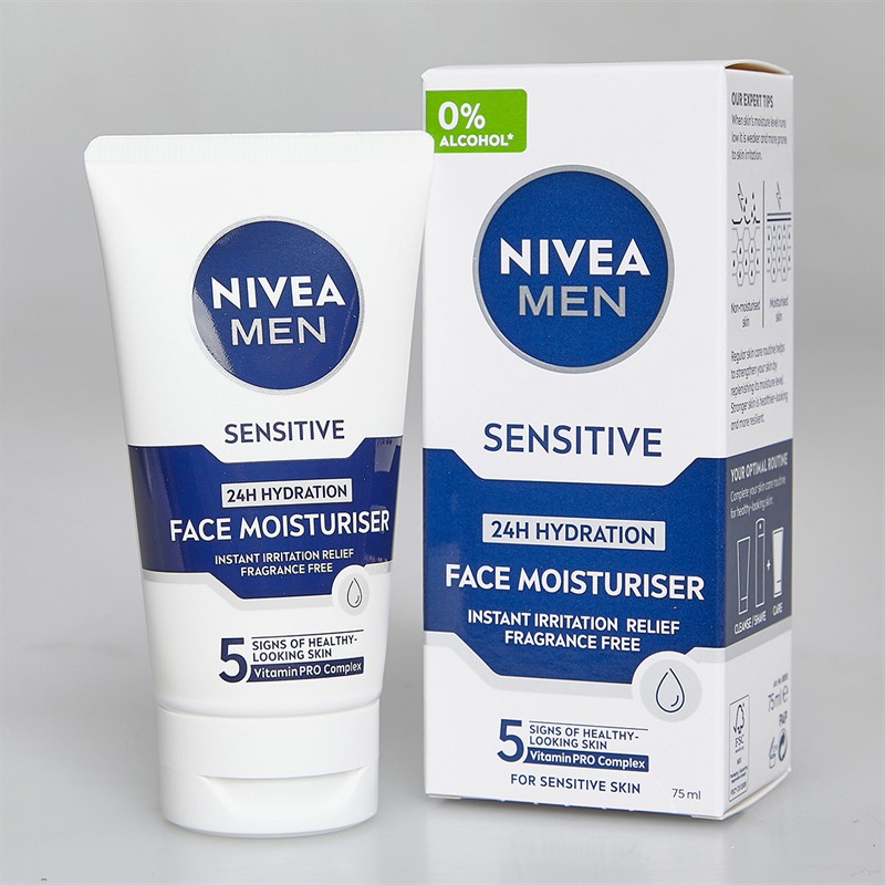 NIVEA Mens Sensitive Regime Two Piece 100ml Face Wash And 75ml Moisturiser Multi