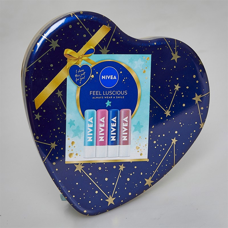 NIVEA Womens Feel Luscious Gift Set 4x 5.5ml Lip Balms Multi