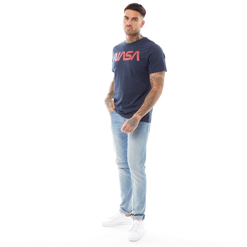 NASA Mens Worm Red Logotype T-Shirt Navy