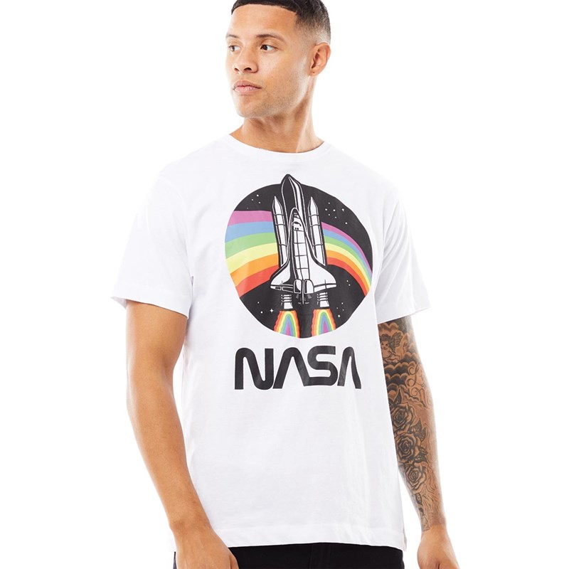 NASA Mens Rainbow T-Shirt White