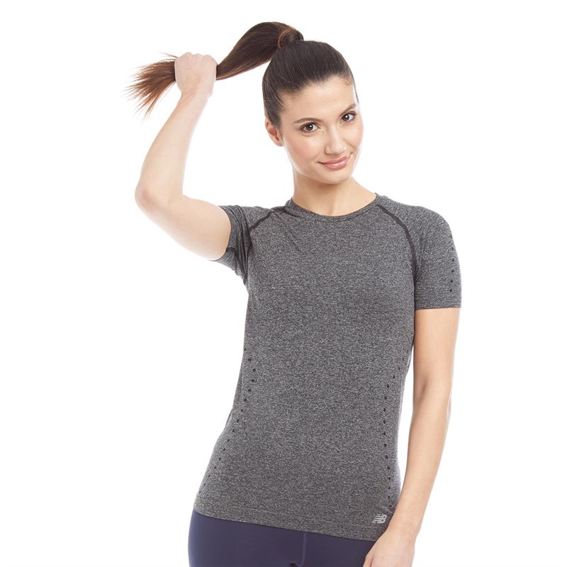 Buy New Balance Womens Seamless Run Top Black Heather