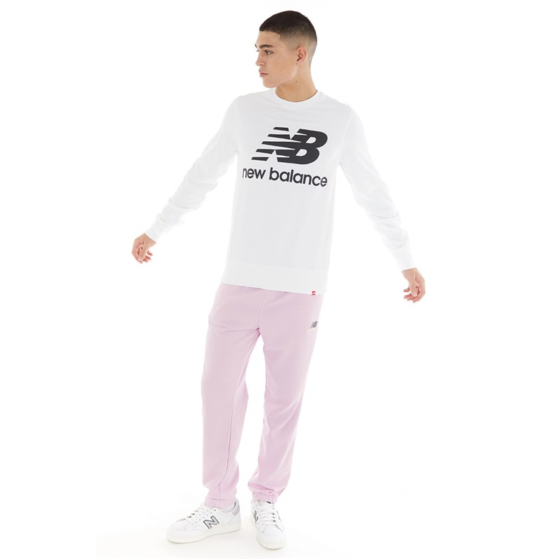 New Balance Mens Essentials Stacked Logo Sweatshirt White