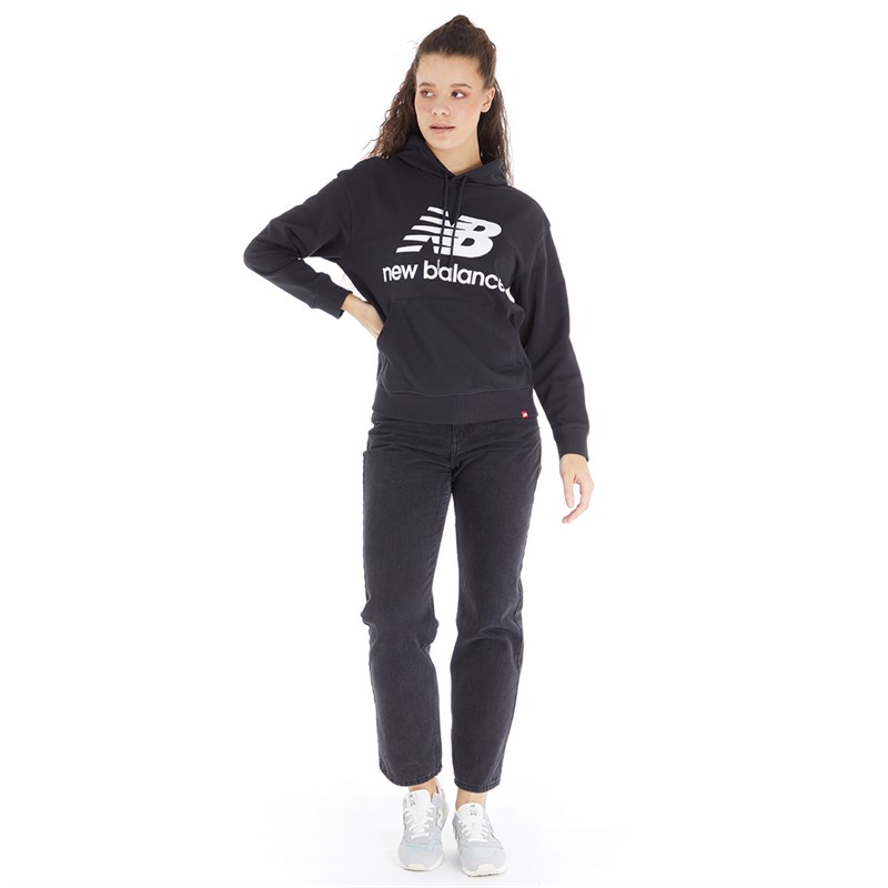 New Balance Womens Essentials Stacked Logo Oversized Hoodie Black