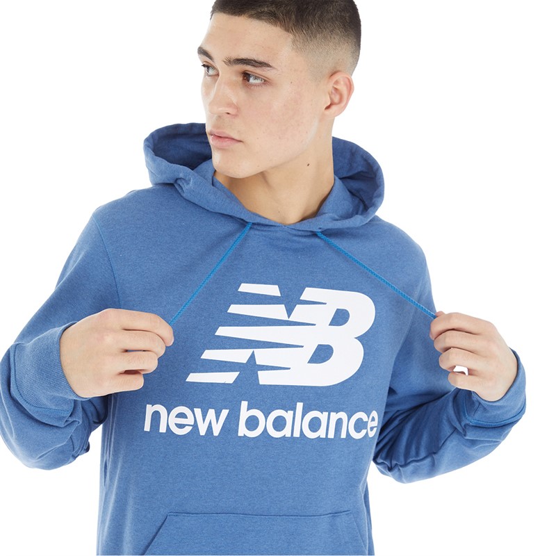 New Balance Mens Essentials Pullover Stacked Logo Hoodie Blue