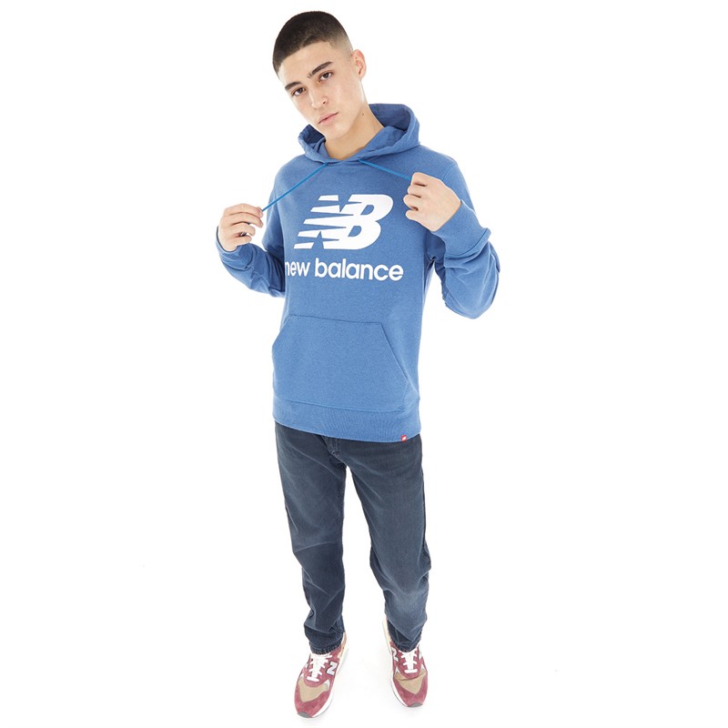 New Balance Mens Essentials Pullover Stacked Logo Hoodie Blue