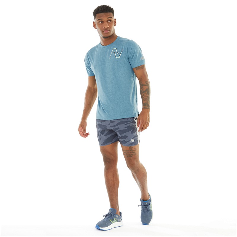 New Balance Mens Graphic Impact Running T-Shirt Light Blue