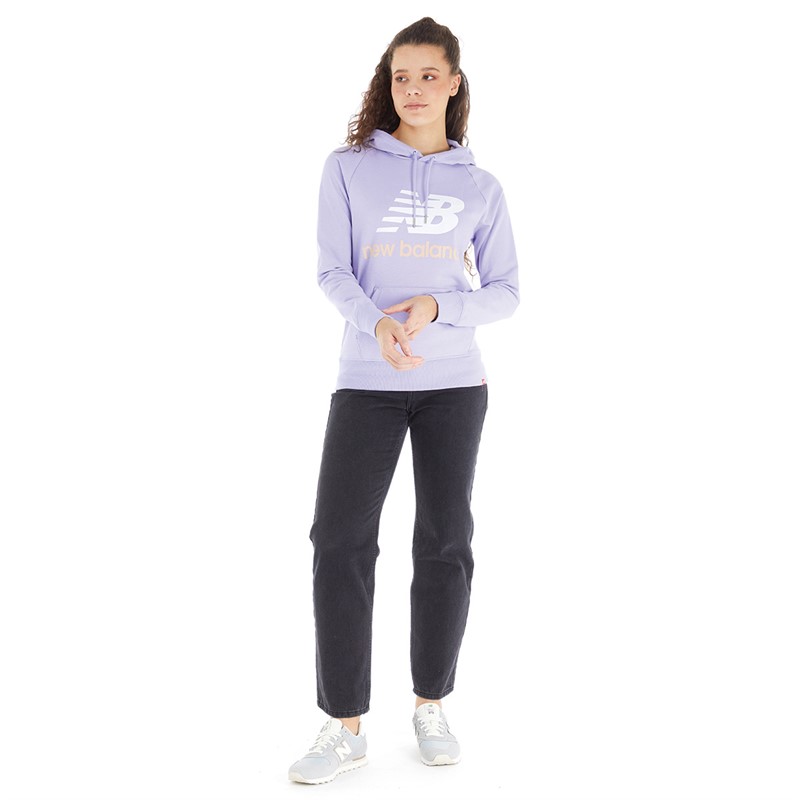 New Balance Womens Essentials Pullover Logo Hoodie Purple