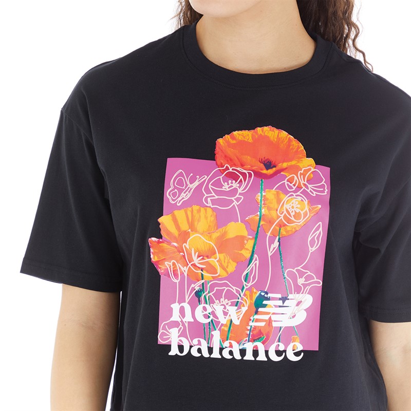 New Balance Womens Essentials Summer Bloom Graphic T-Shirt Black