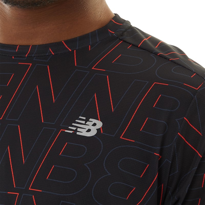 New Balance Mens Printed Accelerate Running T-Shirt Electric Red