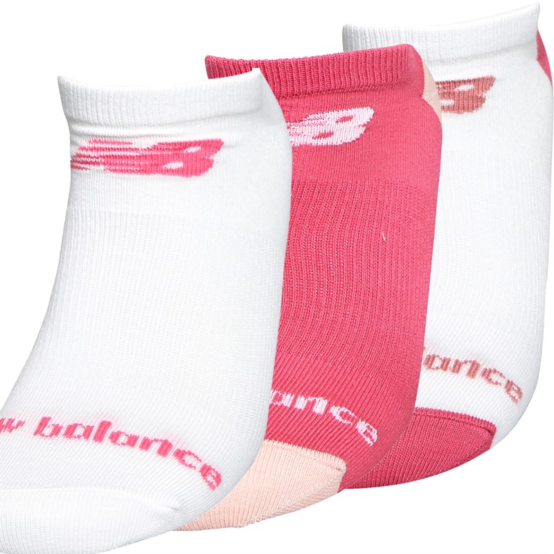New Balance Womens Three Pack Logo No Show Socks White/Pink