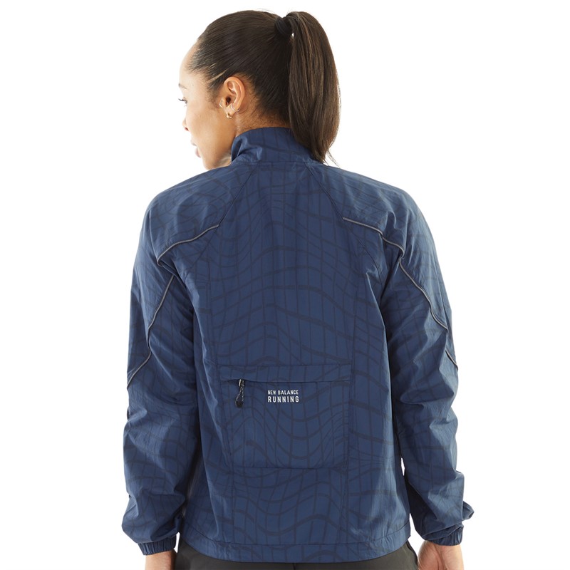 New Balance Womens Impact Printed Packable Running Jacket Navy