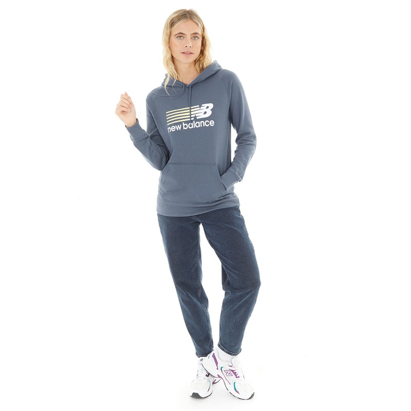 New Balance Womens Classic Logo Graphic Hoodie Vintage Indigo