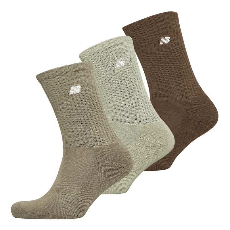 New Balance Three Pack Patch Melange Crew Socks Grey/Green/Brown