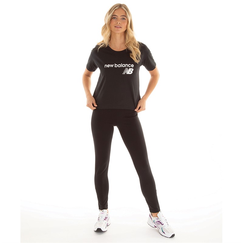 New Balance Womens Classic Core Stacked Logo T-Shirt Black