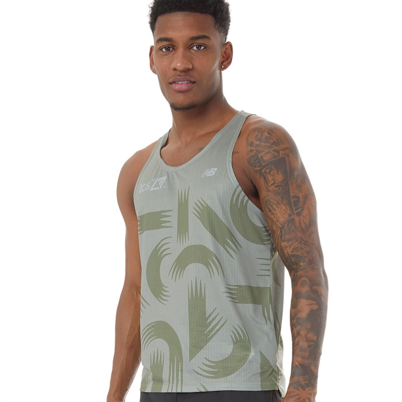 Buy New Balance Mens London Edition Printed Running Tank Top Dark Olive