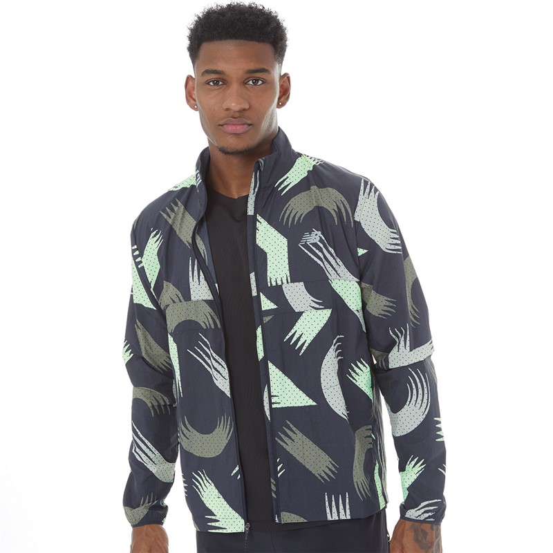 New Balance Mens London Edition Printed Packable Running Jacket Black Multi