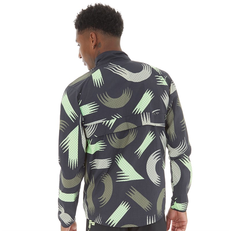 New Balance Mens London Edition Printed Packable Running Jacket Black Multi