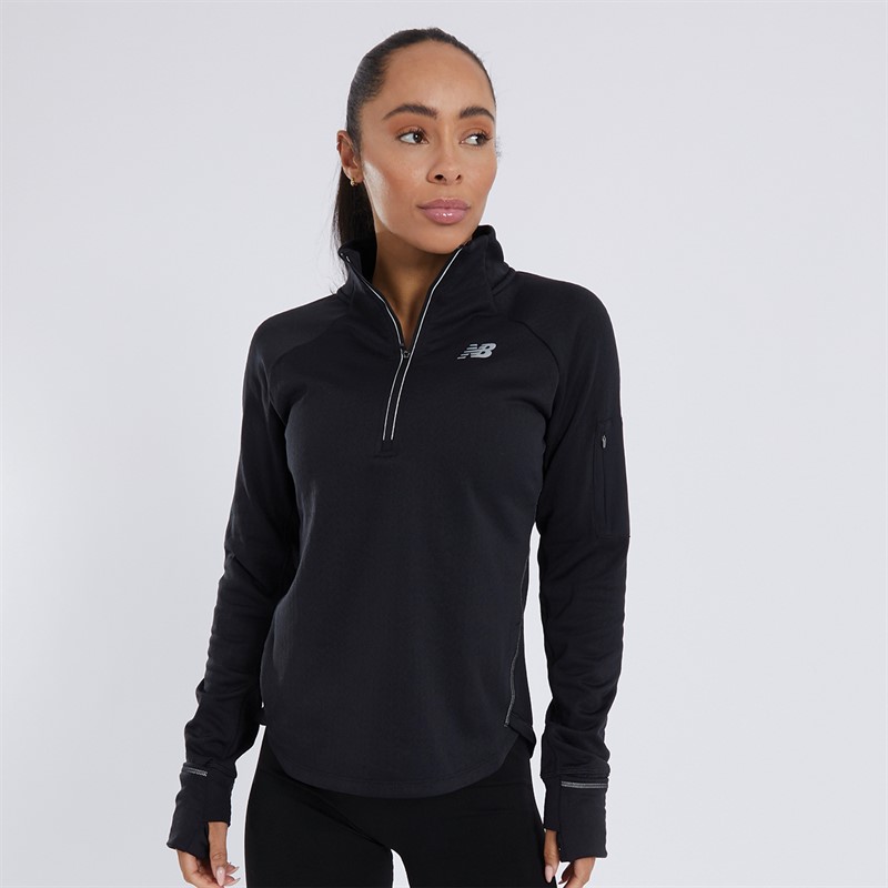 New Balance Womens Heat Grid Half Zip Running Top Black