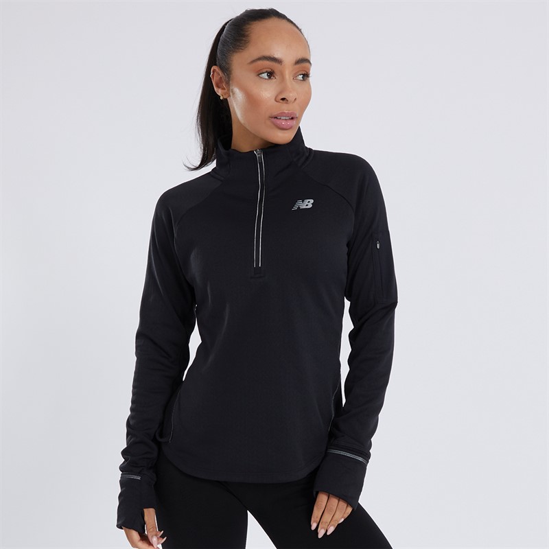 New Balance Womens Heat Grid Half Zip Running Top Black