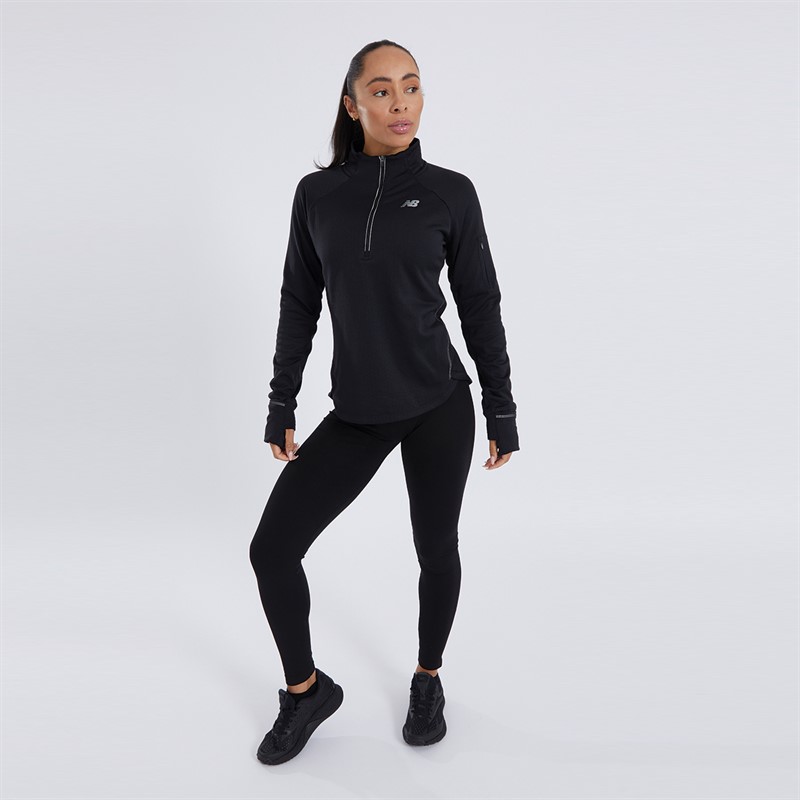 New Balance Womens Heat Grid Half Zip Running Top Black