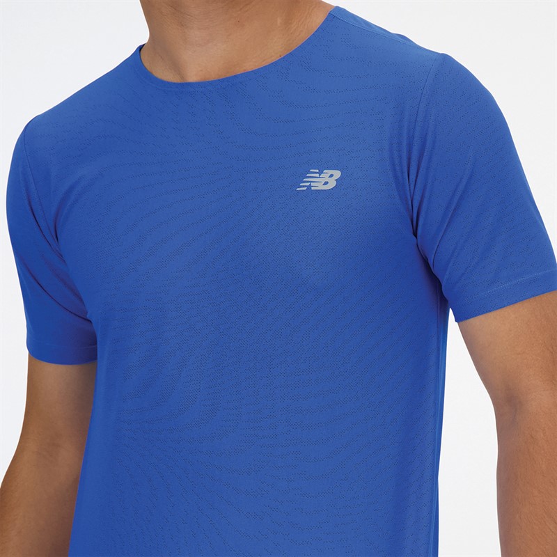 New Balance Mens Athletics Jacquard Running Top Blue Oasis