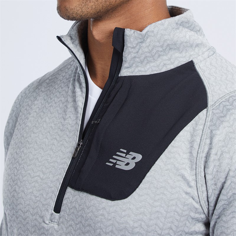 New Balance Mens Heat Grid Half Zip Running Top Athletic Grey