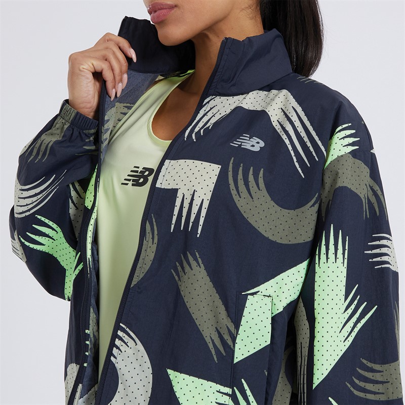 New Balance Womens London Edition Athletics Printed Woven Jacket Black Multi