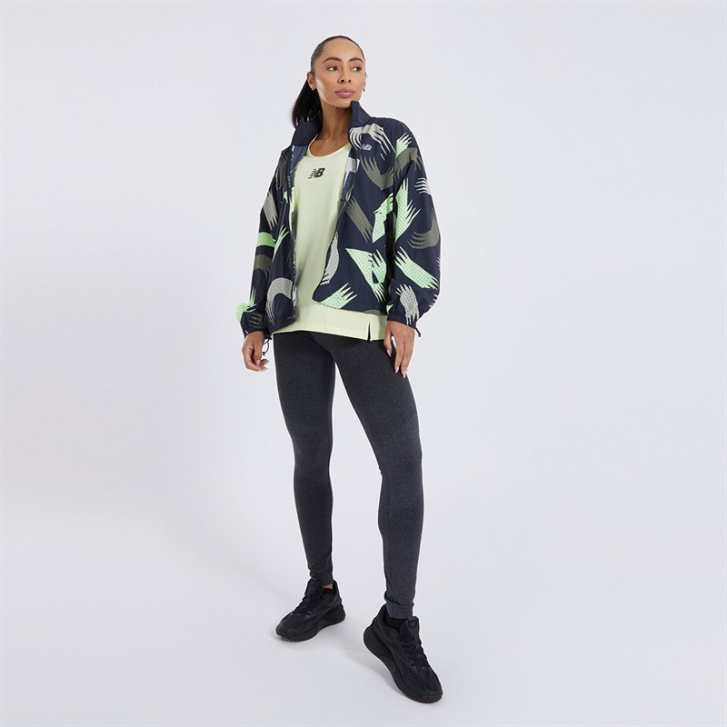 New Balance Womens London Edition Athletics Printed Woven Jacket Black Multi