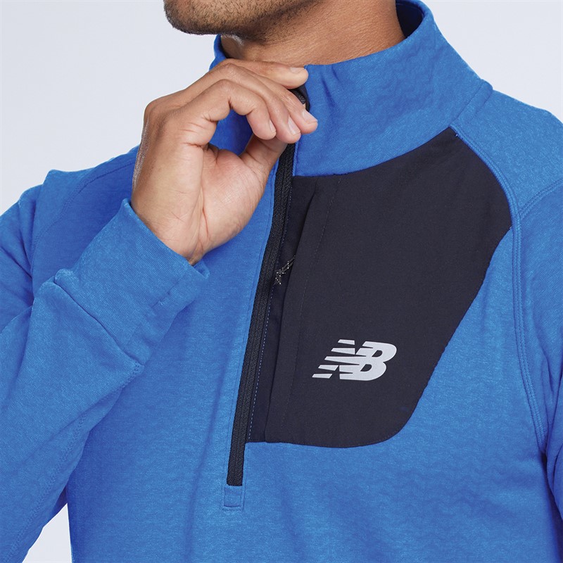 New Balance Mens NB Heat Grid Half Zip Running Top Blue Oasis