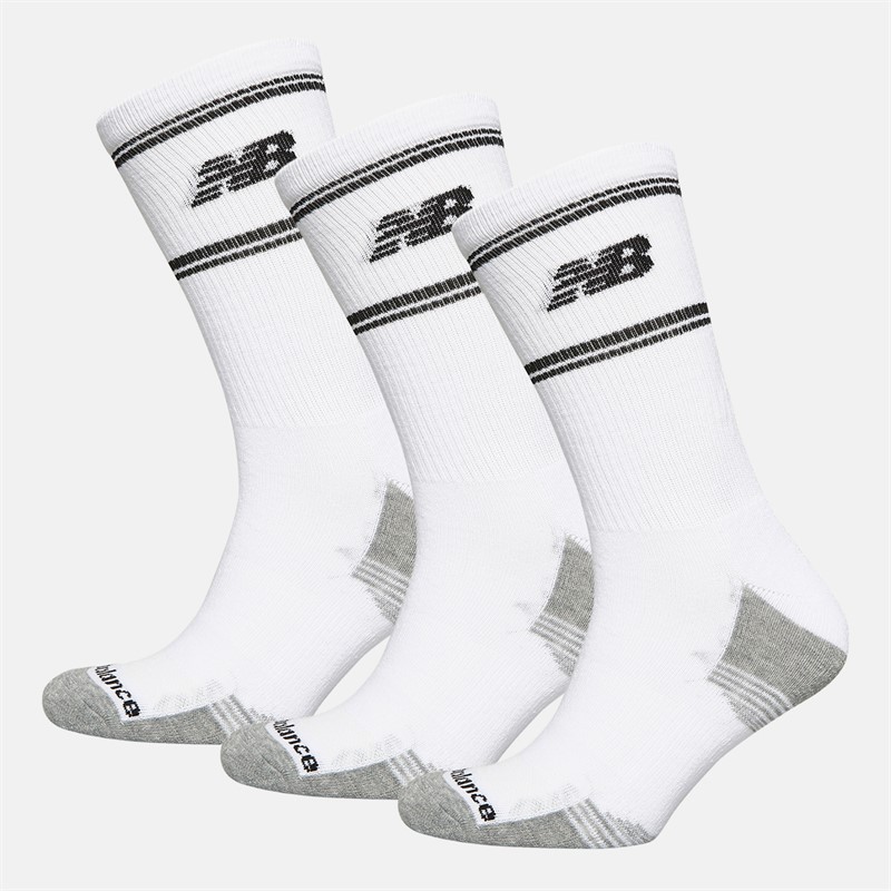 New Balance In Stripe Logo Three Pack Crew Socks White/Black - Size 9
