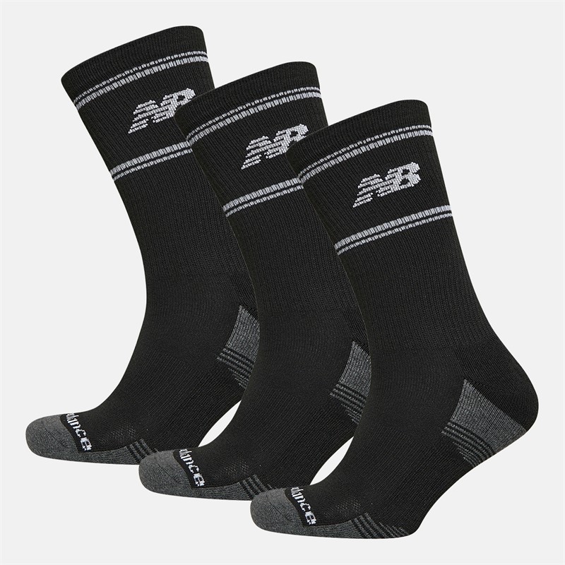 New Balance In Stripe Logo Three Pack Crew Socks Black/White