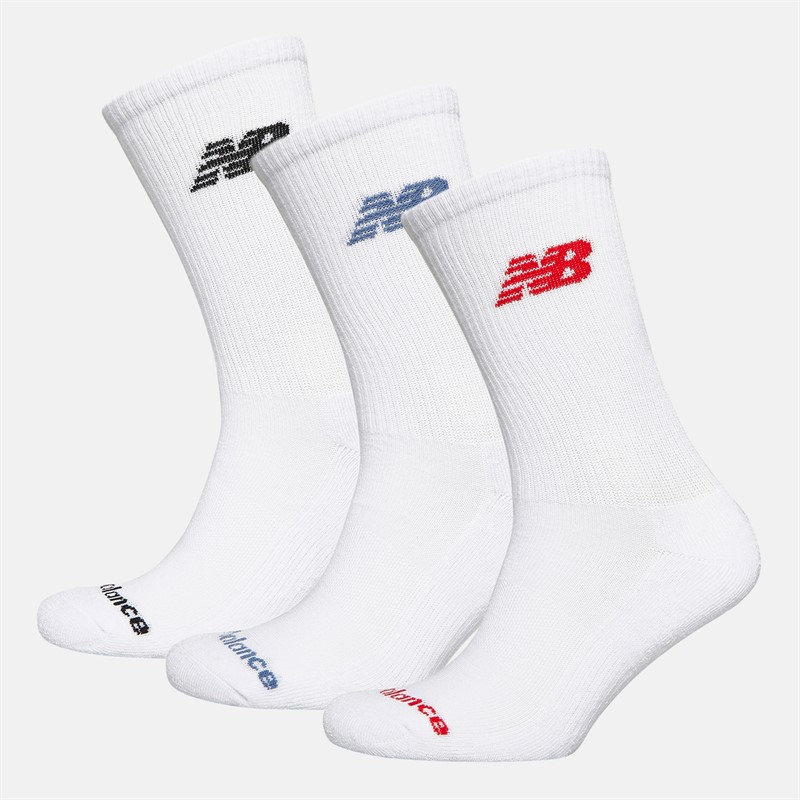 New Balance Flying Logo Three Pack Crew Socks White/True Red/Dream State - Size 4