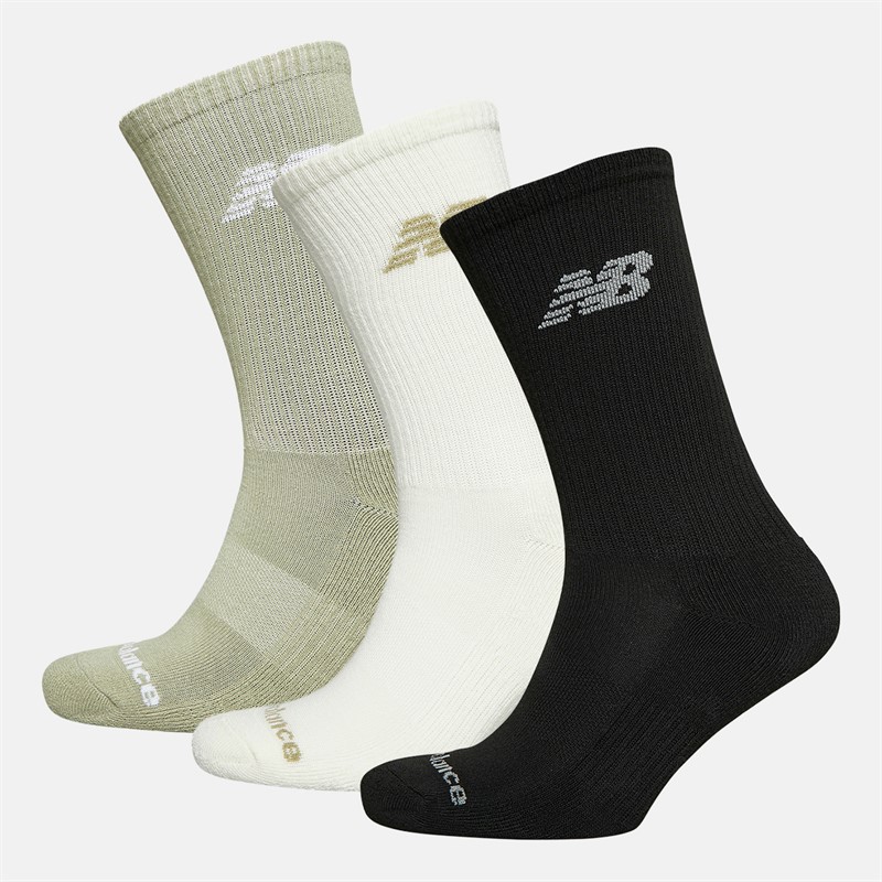 New Balance Flying Logo Three Pack Crew Socks Olvine/Sea Salt/Black - Size 9