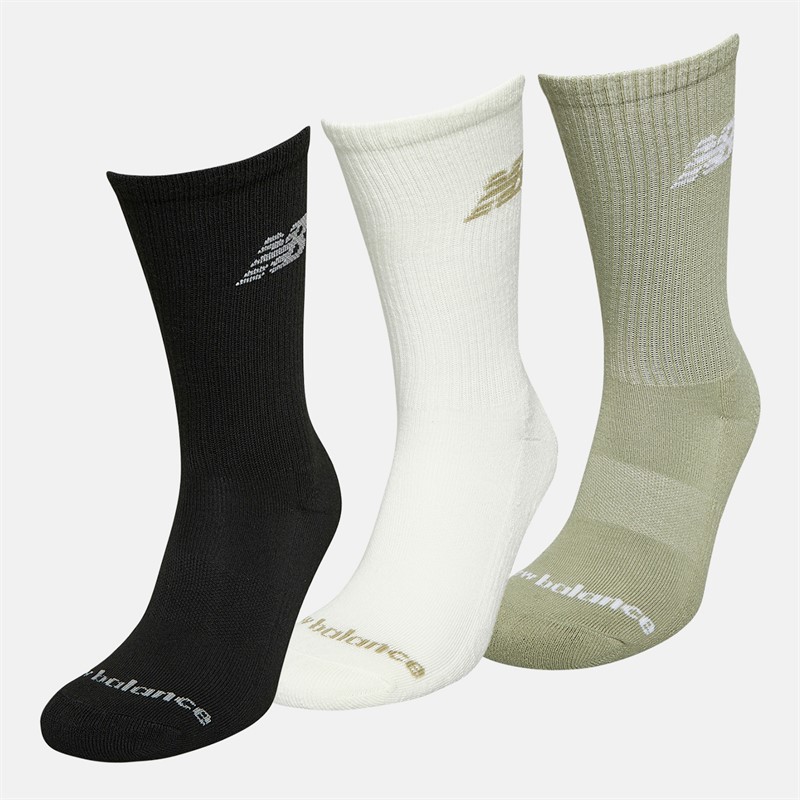 New Balance Flying Logo Three Pack Crew Socks Olvine/Sea Salt/Black