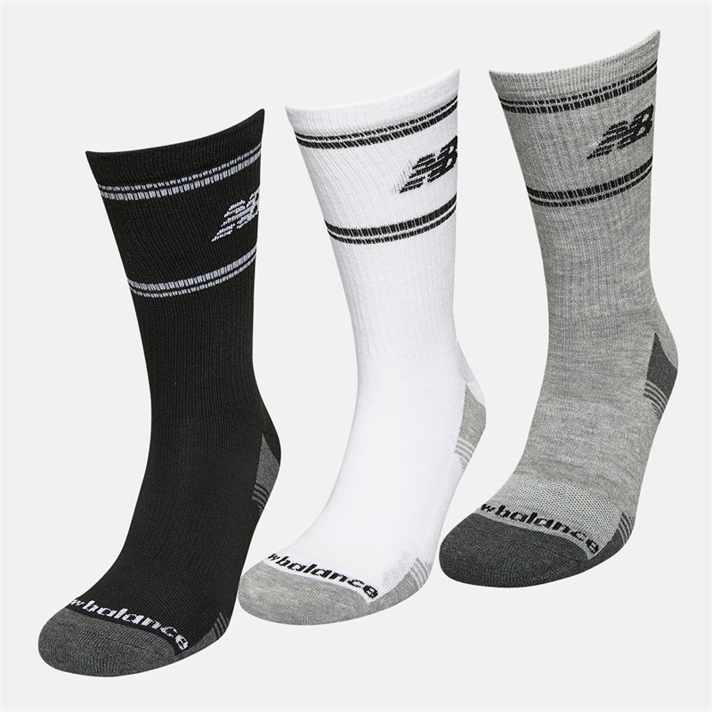 New Balance In Stripe Logo Three Pack Crew Socks White/Black/Grey