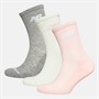 New Balance Womens Flying Logo Three Pack Crew Socks Pink/Grey Heather/Sea Salt