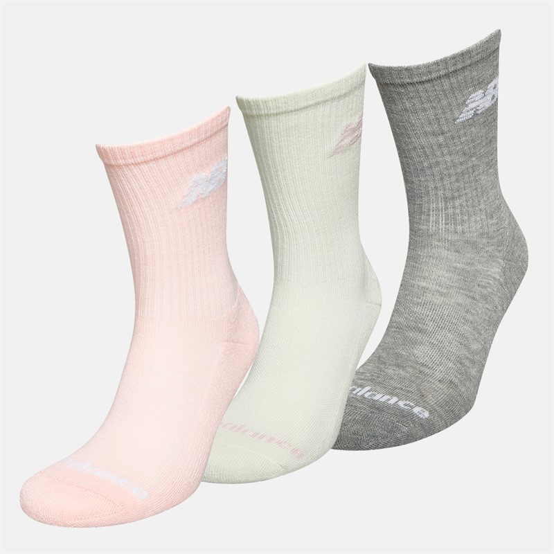 New Balance Womens Flying Logo Three Pack Crew Socks Pink/Grey Heather/Sea Salt
